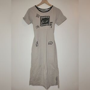 Jaclyn Smith Beige Maxi Dress with Black Trim and Nautical Embroidery